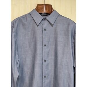 Brandini Le Collezioni Shirt Mens Medium Blue Gray Plaid‎ Button Front Dress